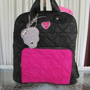 Black Pink Quilted Betsey Johnson Backpack Purse